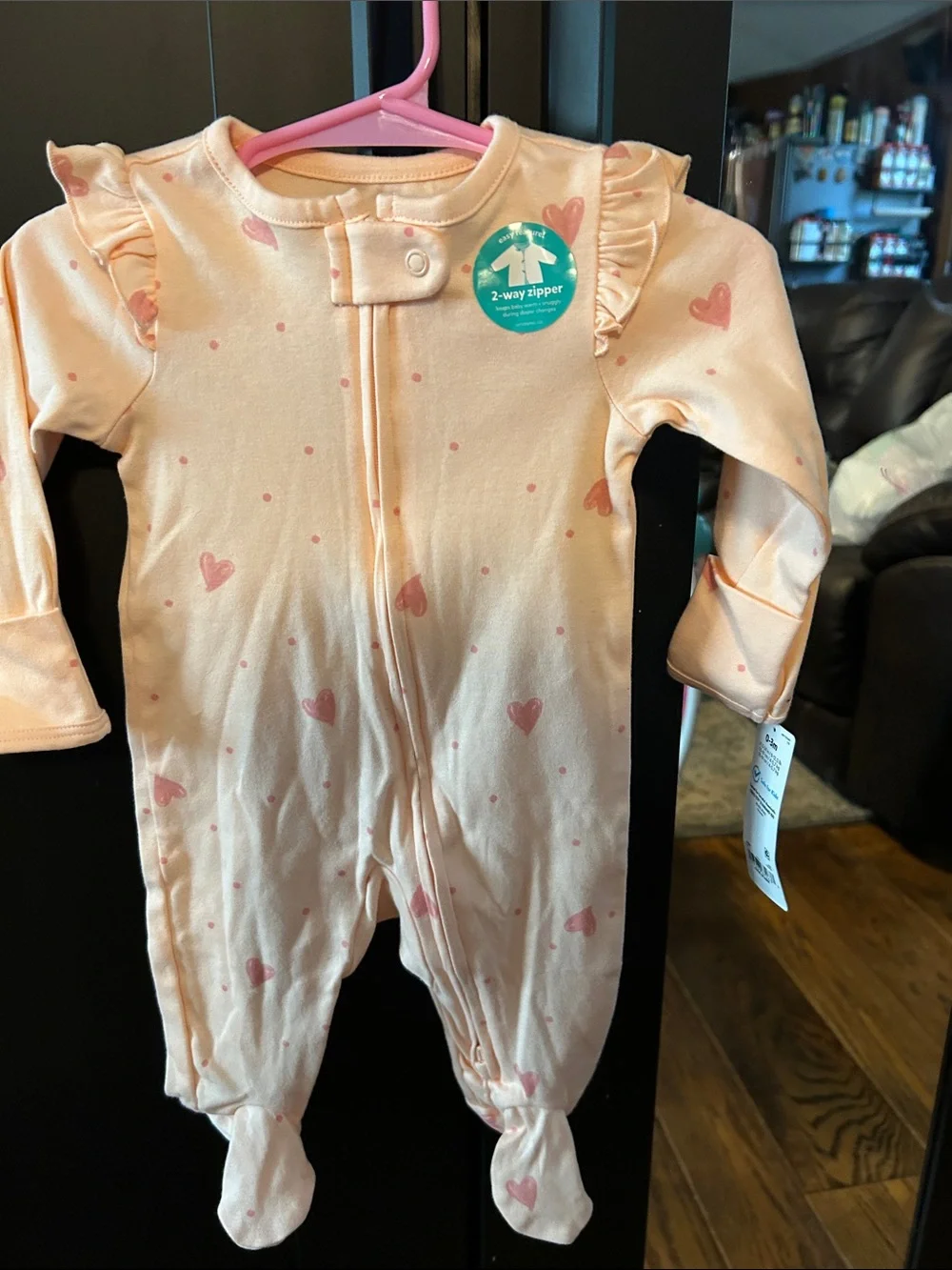 Carter's Peach Footed One-Piece with Pink Hearts